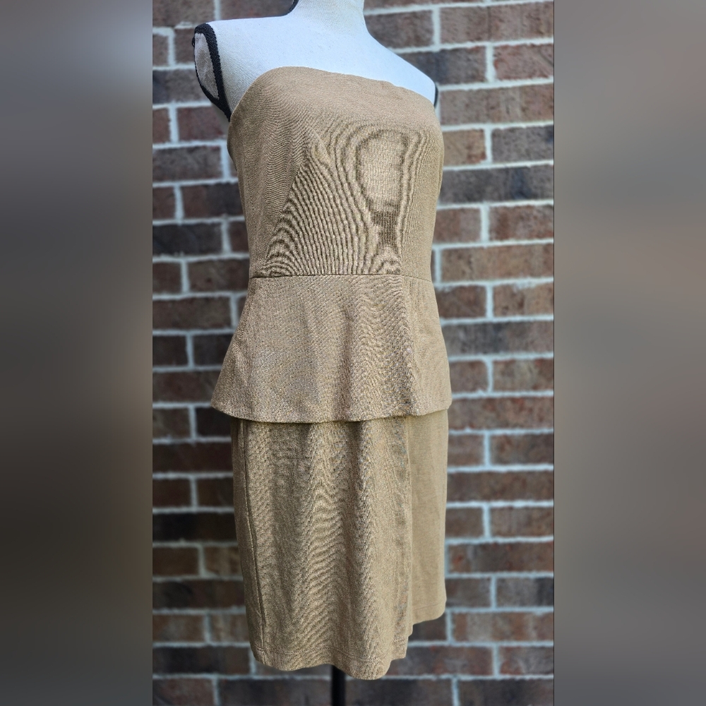 Bailey 44 Tan Strapless Peplum Dress Women’s Medium Bodycon Layered